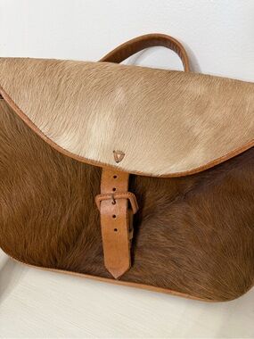 Men's Two-Tone Brown Haircalf Leather Laptop Satchel